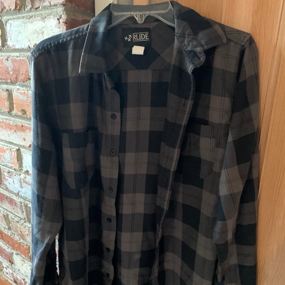 Rude Black and Grey Checkered Flannel Hot Topic